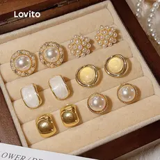 Lovito Conjunto De Brincos Com Pérolas Para Casamento Casual E Elegante Estilo Vintage LFA114006