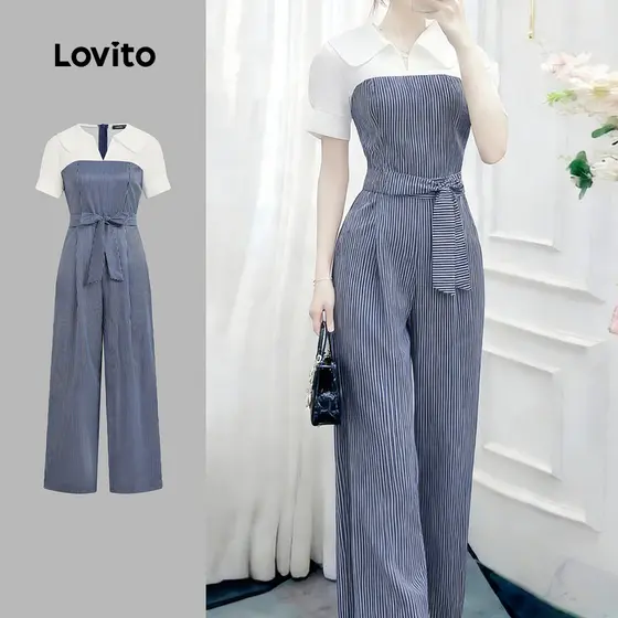 Lovito Macacão Elegante com Amarração Primavera/verão Macacão Feminino LK2EDD100