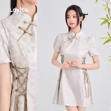 Lovito Vestido Elegante Novo Estilo Chinês Cheongsam Qipao Primavera/verão Cinza Verde Vestido L166AD029