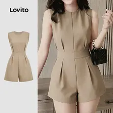 Lovito Macacão Elegante com Linha Primavera/verão Macacão Cáqui para mulheres. L178ED1319