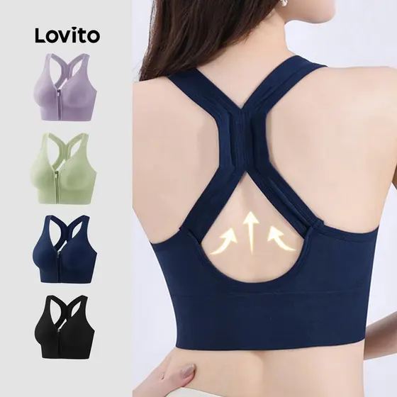 Lovito Top Esportivo Esportivo Ao Ar Livre Respirável Zíper Olheiras Corrida e Yoga Feminino LNA137037