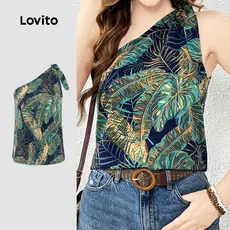 (NEW) Lovito Top Boho com Laço e Ombro À Mostra para Mulheres LK4AD074