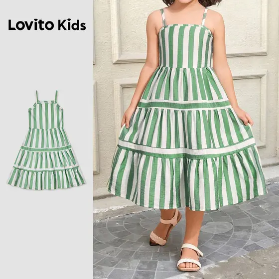 Lovito Kids Vestido Boho Estrutura Linha Primavera/verão Verde para Menina L186LD192