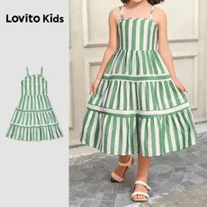 Lovito Kids Vestido Boho Estrutura Linha Primavera/verão Verde para Menina L186LD192