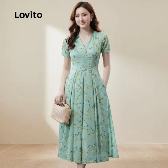 Lovito Vestido Casual com Zíper para Primavera e Verão para Mulheres L154LD2000