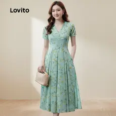 Lovito Vestido Casual com Zíper para Primavera e Verão para Mulheres L154LD2000