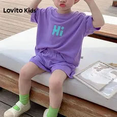 Lovito Kids Conjuntos Casuais de Shorts Primavera/verão Conjuntos de Shorts Roxo para Meninos LNL139121