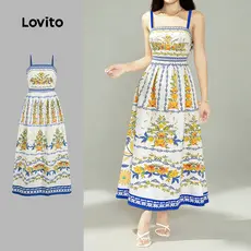 Lovito Vestido Boho Linha Estrutural Vestido Primavera/verão para Mulheres LK3LD309