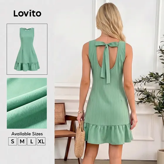 Lovito Vestido Casual com Laço Nas Costas Primavera/verão Verde para Mulheres LBL33040