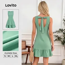 Lovito Vestido Casual com Laço Nas Costas Primavera/verão Verde para Mulheres LBL33040