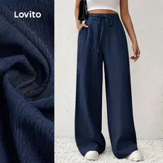 Lovito Calça Casual com Amarração Clássica e Versátil Primavera/verão Azul para Mulheres LBL33106