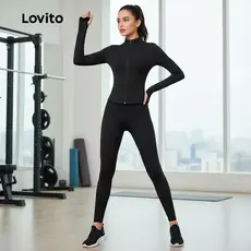 Lovito Casaco Esportivo Confortável para Controle de Barriga Ideal para Corrida Yoga Fitness Mulheres LNA109025