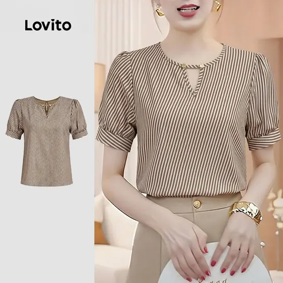 (RCL) Lovito Blusa Casual com Recortes e Botões Primavera/verão para Mulheres L177ED288