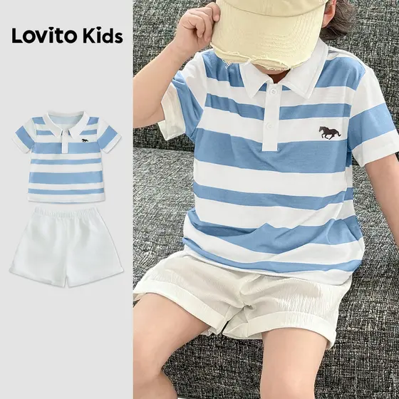 Lovito Kids Conjuntos de Shorts Casuais com Botões Primavera/verão para Meninos Shorts Azuis. L174LD333