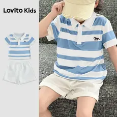 Lovito Kids Conjuntos de Shorts Casuais com Botões Primavera/verão para Meninos Shorts Azuis. L174LD333