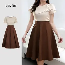 Lovito Vestido Casual de Primavera/verão Feminino Tecido plissado L178ED2083