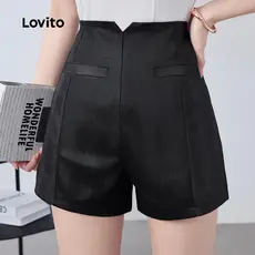 Lovito Shorts Elegantes Jacquard Bolso Falso Primavera/verão Preto para Mulheres L172LD1455
