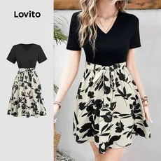 Lovito Vestido Boho com Cinto Costura em Tecido Plissado Vestido Primavera/verão para Mulheres L171ED224