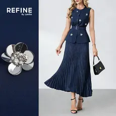 (Refine by Lovito) Tops ou Bottoms Elegantes com Strass e Pregas Azulmarinho Primavera/Verão LR38L155