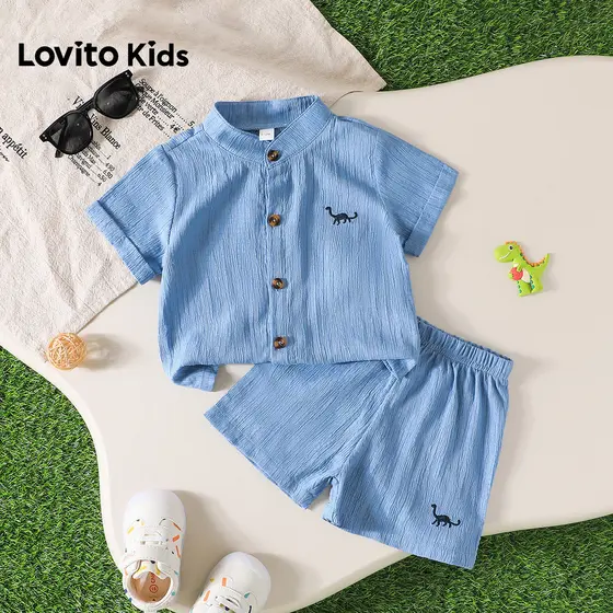Lovito Kids Conjuntos de Shorts Na Frente - Conjuntos de Shorts Azul Primavera/verão para Meninos. LNL132242