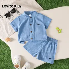 Lovito Kids Conjuntos de Shorts Na Frente - Conjuntos de Shorts Azul Primavera/verão para Meninos. LNL132242