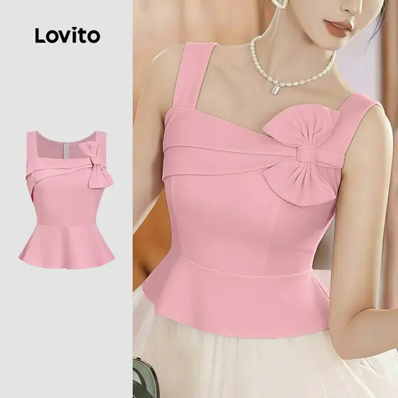 Lovito Top Elegante com Laço Assimétrico com Zíper Primavera/verão Rosa para mulheres L171ED210