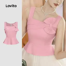 Lovito Top Elegante com Laço Assimétrico com Zíper Primavera/verão Rosa para mulheres L171ED210