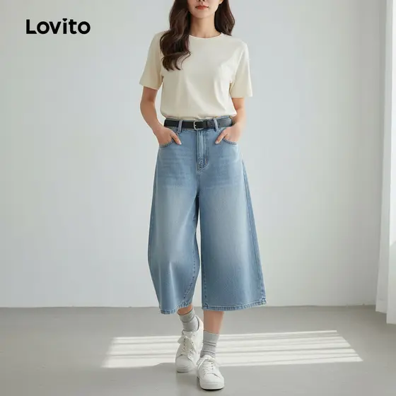 Lovito Calça Jeans Feminina Casual com Bolsos Outono/Inverno L117AD091