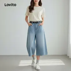 Lovito Calça Jeans Feminina Casual com Bolsos Outono/Inverno L117AD091