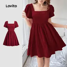 Lovito Vestido Curto Casual Em Jacquard Modelo Evasê Vermelho Para Primavera/verão L155ED1365
