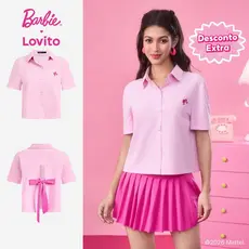 [Mid Year Sale]Barbie™ X Lovito Blusa Casual Rosa De Manga Curta Com Botões Para Primavera/verão LB1AD022