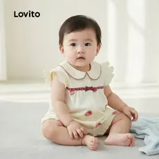 Lovito Romper sofisticado com estampa de laço de frutas e vegetais e botões frontais para bebê LNA94023