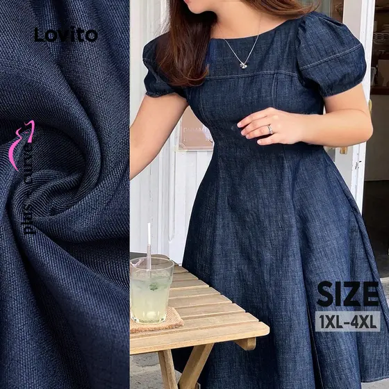 Lovito Linha de Estrutura de Vestido Casual Primavera/verão Azul Escuro para mulheres LBL31098
