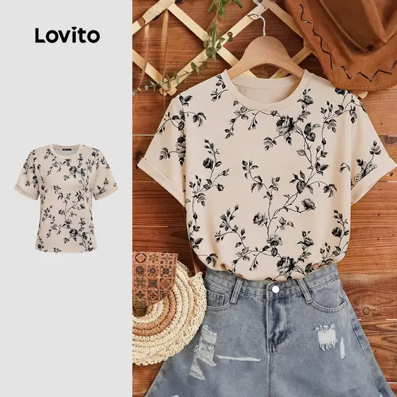 Lovito Camiseta Feminina Boho Colorblock Multicolorida Para Primavera/verão LK3ED021