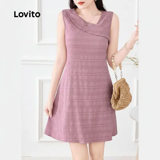 Lovito Vestido Feminino Elegante Assimétrico Cinza e Rosa para Primavera/Verão L155ED775
