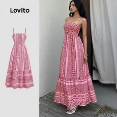 Lovito Vestido Casual Estilo Boho com Babados Verão Feminino LBL30095