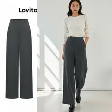Lovito Calça Casual Feminina Lisa Básica Modelo LAD106654