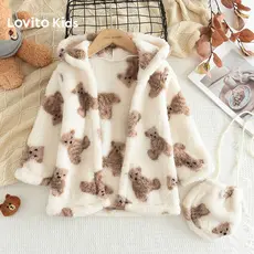 Lovito Kids Casaco Casual com Estampa de Pelo Sintético Outono/inverno Marrom para Menina LNL136390