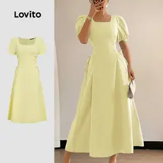 Lovito Vestido elegante com cadarço e zíper primavera/verão vestido amarelo para mulheres LK3LD424