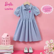 [Mid Year Sale]Barbie™ X Lovito Kids Vestido Azul Primavera/verão para Menina com Botões Fofos LB1AD006
