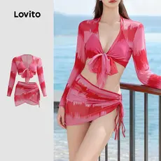 Lovito Conjuntos de Biquíni Amarração para Primavera/Verão Biquíni Vermelho Rosa para Mulheres LNE134032