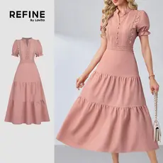 (Refine by Lovito) Vestido Elegante com Renda e Fecho em Corderosa para a primavera/verão LR35L019