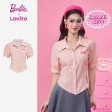[Mid Year Sale]Barbie™ X Lovito Blusa Casual Bordada Blusa Primavera/verão para Mulheres LB1AD020