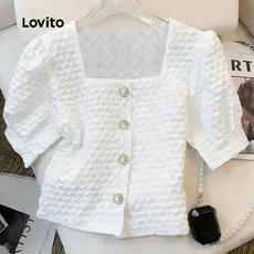 Lovito Blusa Elegante Botão Frontal Primavera/verão Blusa Branca para Mulheres L182LD067