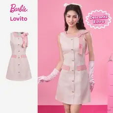 [Mid Year Sale]Barbie™ X Lovito Vestido Bordado Elegante Colorblock Rosa Primavera/Verão Feminino LB1AD033