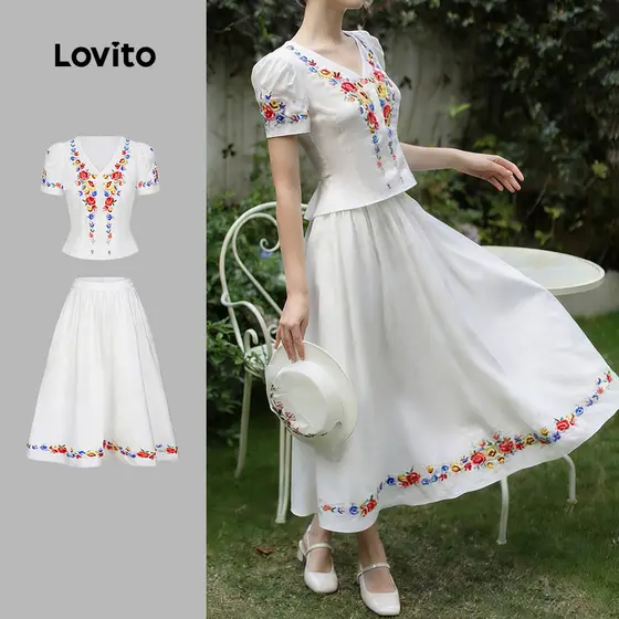 Lovito Tops ou Bottoms Elegantes com Pregas Padrão para Primavera/verão para Mulheres L178LD122