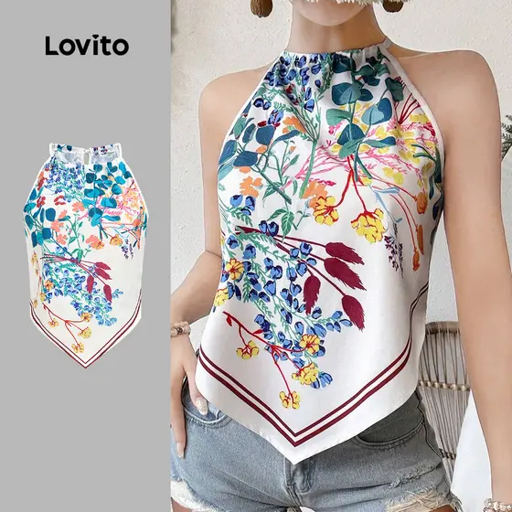 Lovito Blusa Boho Étnica Estampada Amarração Estilo Resort Primavera/Verão para Mulheres LBL32034