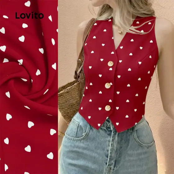 Lovito Blusa Boho Com Botões Vermelha Para Festa Na Primavera/verão L164ED1100