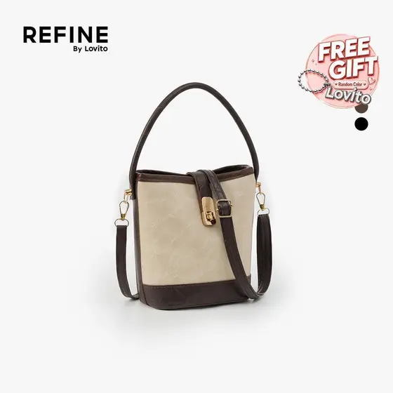(Refine by Lovito) Bolsa de Ombro Pequena Casual com Fecho Bege Bolsa Pequena de Ombro Feminina LR33E037