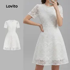 (Refine by Lovito) Vestido Feminino Elegante De Duas Camadas Branco Para Primavera/verão LR35L412